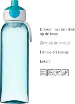 Mepal – Waterfles Pop-up Campus – 500 Ml – Turquoise – Drinkfles Kinderen – Zicht Op Inhoud – BPA Vrij -Waterfles Voor Buiten 867x1200