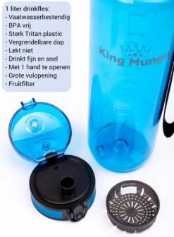 Waterfles 1 Liter Vaatwasserbestendig - Lekvrije 1L Drinkfles - Volwassenen & Kinderen - Sport Bidon Drinkbus - Blauw - King Mungo -Waterfles Voor Buiten 883x1200 1