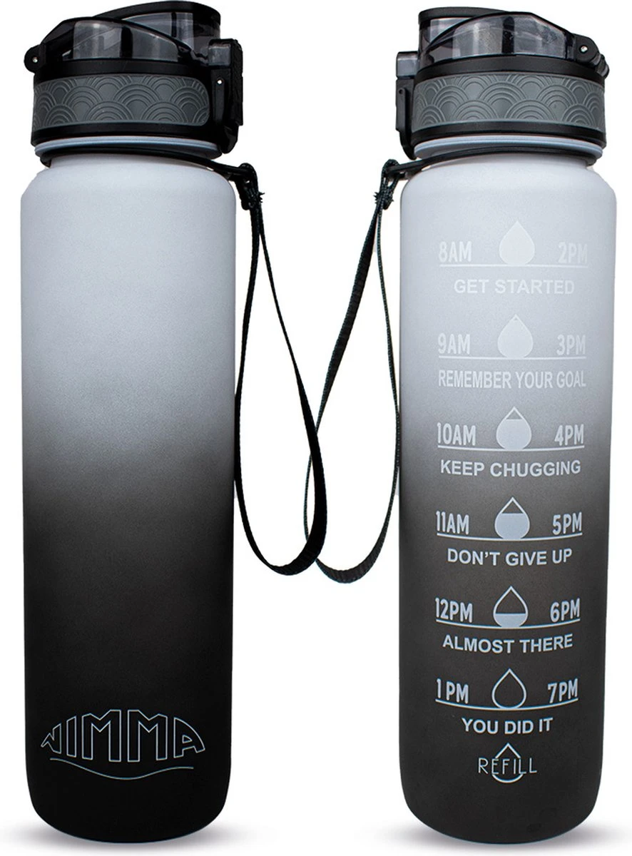 Nimma® Motivatie Waterfles - 1 Liter Drinkfles - Met Tijdmarkeringen En Fruitfilter - Zwart Wit 4 Nimma® Motivatie Waterfles - 1 Liter Drinkfles - Met Tijdmarkeringen En Fruitfilter - Zwart Wit - Afbeelding 2