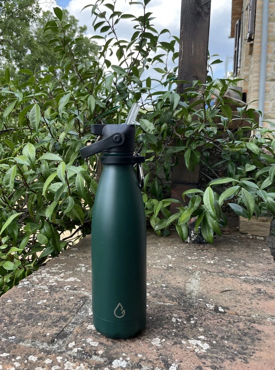 Wattamula Design Eco RVS Drinkfles - Mosgroen - Extra Dop Met Rietje En Carrier - 500 Ml - Waterfles - Thermosfles - Sport 6 Wattamula Design Eco RVS Drinkfles - Mosgroen - Extra Dop Met Rietje En Carrier - 500 Ml - Waterfles - Thermosfles - Sport - Afbeelding 4