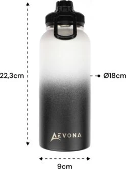 Aevona Waterfles Met Rietje - Thermosfles - Incl 2 Doppen - RVS - 1 Liter -Waterfles Voor Buiten 897x1200