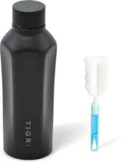 TIGR Hexagon - Drinkfles - Thermosfles - RVS - 500ml - Zwart - Met Afwasborstel -Waterfles Voor Buiten 898x1200