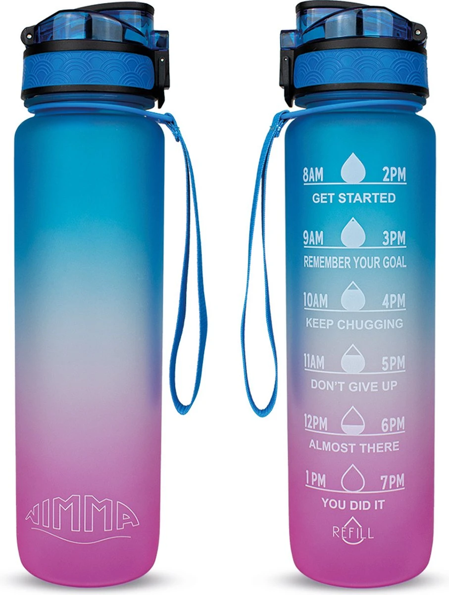 Nimma® Motivatie Waterfles - 1 Liter Drinkfles - Met Tijdmarkeringen En Fruitfilter - Blauw Roze 10 Nimma® Motivatie Waterfles - 1 Liter Drinkfles - Met Tijdmarkeringen En Fruitfilter - Blauw Roze - Afbeelding 8
