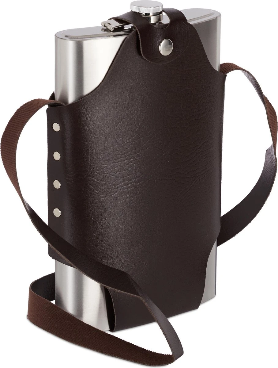 Relaxdays Platvink Edelstaal XXL - Heupfles 1,8 Liter - Zakflacon - Draagriem - Rvs Zilver 3 Relaxdays Platvink Edelstaal XXL - Heupfles 1,8 Liter - Zakflacon - Draagriem - Rvs Zilver