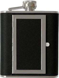 Merkloos RVS Heupfles Met Sigaretten Houder - Platvink - Sigaretten Houder - RVS Zakflacon - Zakfles - Drankfles - Drankflacon Heupflesje - Sigarettendoosje