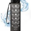 Merkloos Motivatie Waterfles Met Tijdmarkering | Sport Waterfles | Drinkfles Met Rietje | Tritan Waterfles | Lekvrije Sportfles | 1 Liter Waterfles | Motivatie Waterflessen | Motiverende Drinkfles | Drinkflessen | BPA Vrij | Cadeau | Zwart -Waterfles Voor Buiten 939x1200