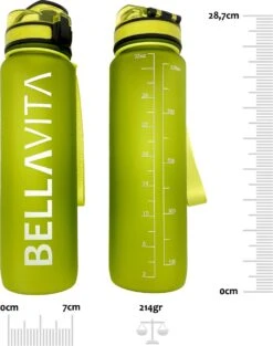 BELLAVITA Drinkfles - Groen - Waterfles - Drinkfles Volwassenen - Drinkfles Kinderen - Drinkfles 1 Liter - Fles - 1 Liter - 1000ml - Tritan - Fruitfilter- BPA-vrij - 100% Lekvrij -Waterfles Voor Buiten 947x1200