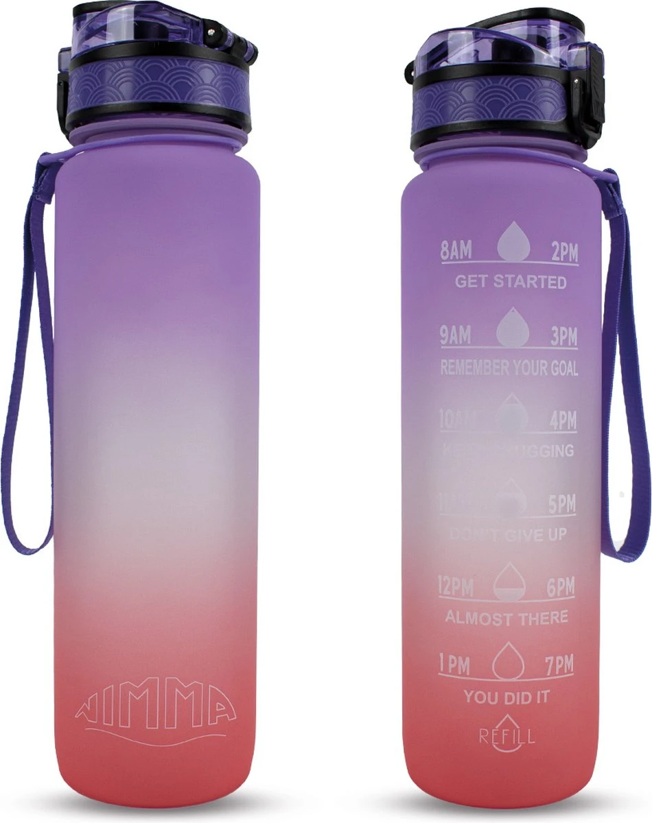 Nimma® Motivatie Waterfles - 1 Liter Drinkfles - Met Tijdmarkeringen En Fruitfilter - Roze Paars 4 Nimma® Motivatie Waterfles - 1 Liter Drinkfles - Met Tijdmarkeringen En Fruitfilter - Roze Paars - Afbeelding 2