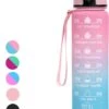 Seniq Motivatie Waterfles - 1 Liter - Drinkfles Met Tijdmarkering - Rietje - Roze Lichtblauw -Waterfles Voor Buiten 954x1200