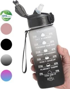 Migliore Drinkfles – Luxe Drinkfles Met Rietje – Kinderen En Volwassenen – Waterfles 600 Ml – Water Bottle – Motivatie Waterfles Met Tijdmarkeringen - 750 Ml - Ook In 1 Liter En 2 Liter