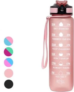 Seniq Motivatie Waterfles - 1 Liter - Drinkfles Met Tijdmarkering - Rietje - Roze