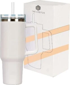 Drinkbeker - Drinkfles - Waterfles - Bidon - Cup With Straw - Tumbler Met Rietje - Thermosbeker - Handvaten - Met Rietje Volwassenen - Kinderen - 1200ML - 1 Liter - Thermosfles - RVS Fles - Cup To Go - Deksel - Koffie To Go - Ijskoffie Beker - Handle